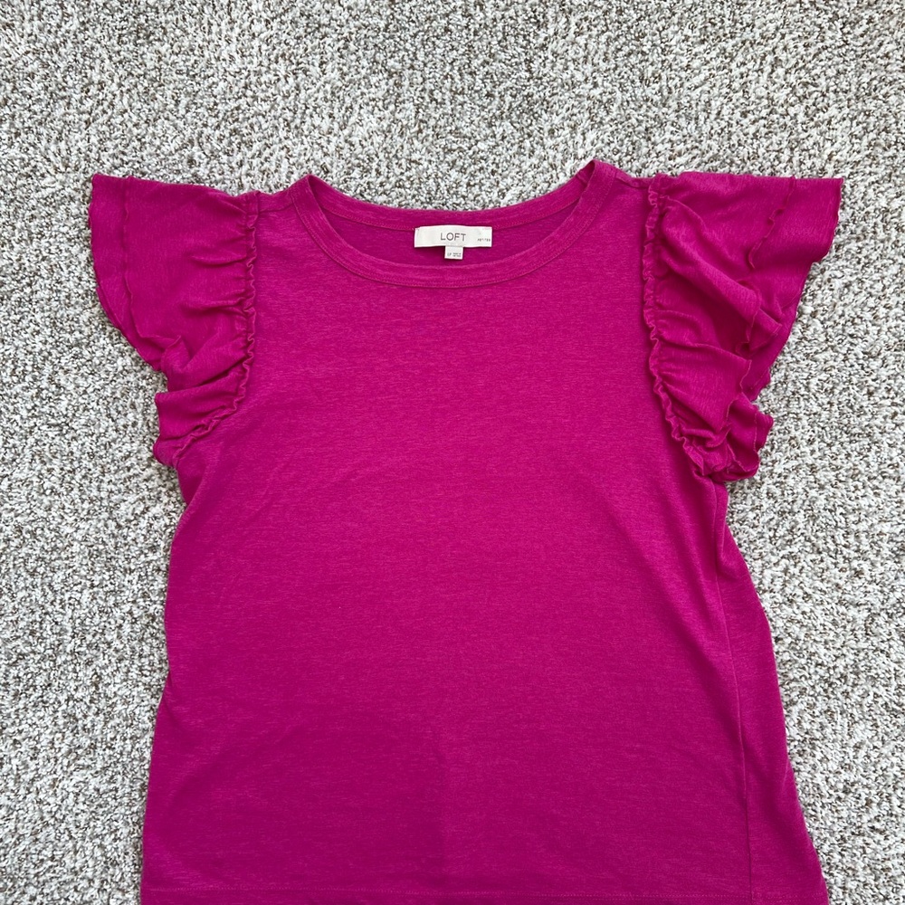 LOFT Pink Short Sleeve Ruffle Tee